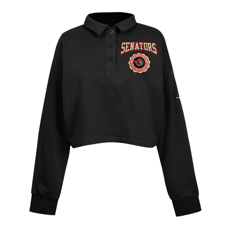 OTTAWA SENATORS WOMEN'S CLASSIC ICON CREST CROPPED BLACK POLO PO