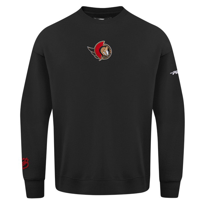 OTTAWA SENATORS CLASSIC ICON MEN'S PRO DROP SHOULDER BLACK CREWNECK SWEATER