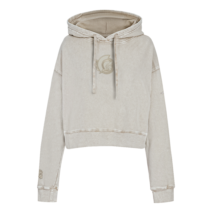 OTTAWA SENATORS WOMEN'S GREY CLASSIC ENZYME FT CROPPED PULLOVER HOODIE