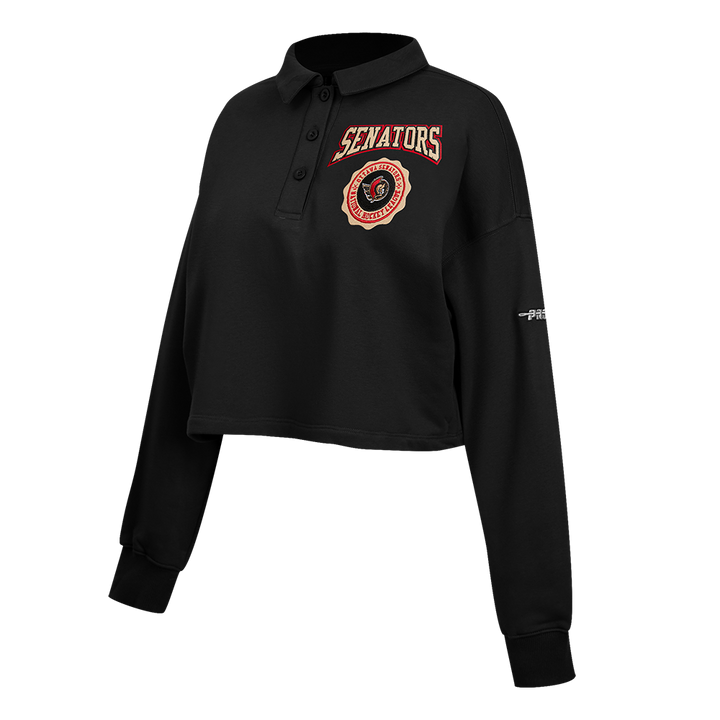 OTTAWA SENATORS WOMEN'S CLASSIC ICON CREST CROPPED BLACK POLO PO