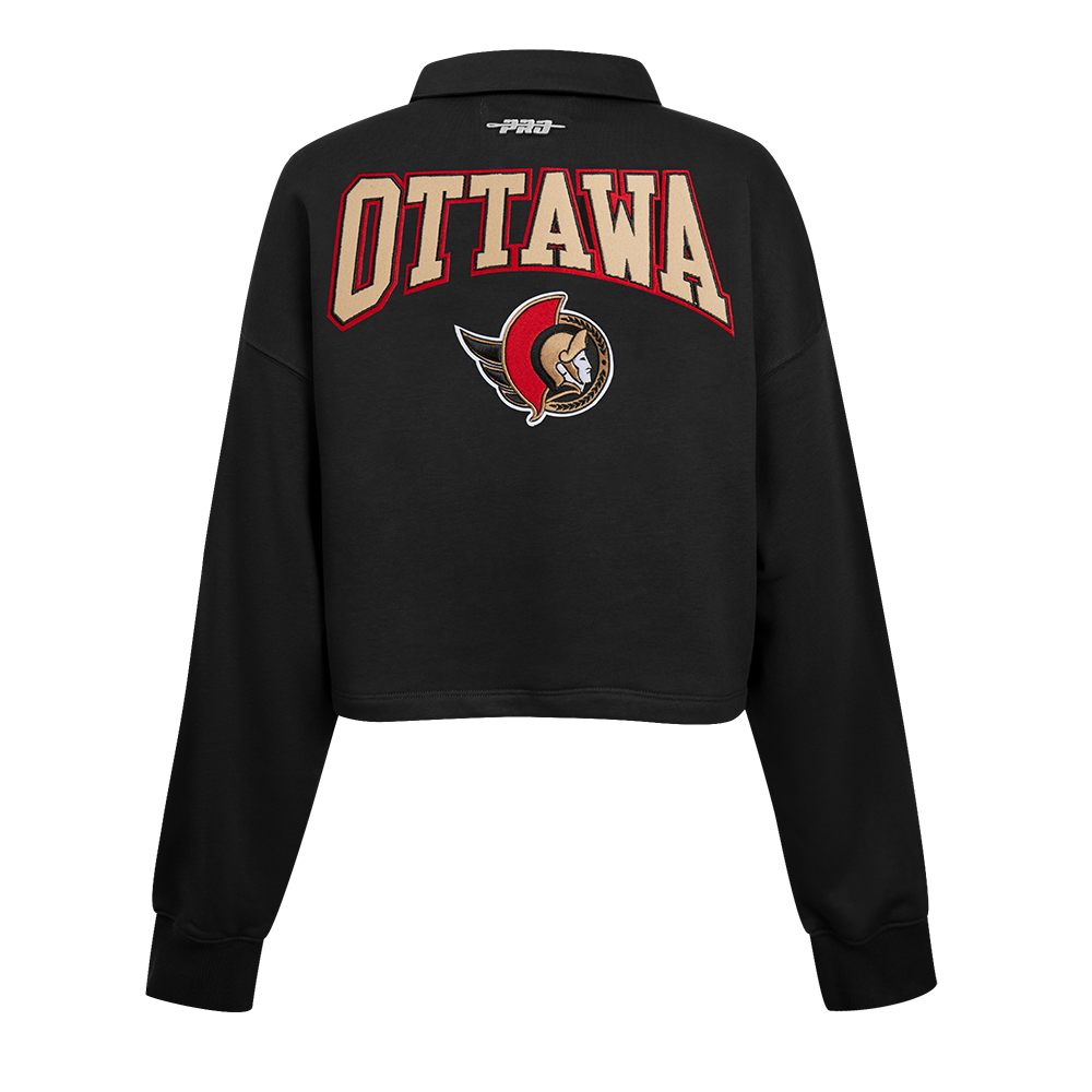 OTTAWA SENATORS WOMEN'S CLASSIC ICON CREST CROPPED BLACK POLO PO