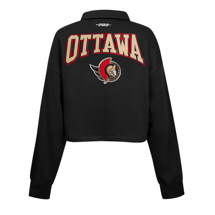 OTTAWA SENATORS WOMEN'S CLASSIC ICON CREST CROPPED BLACK POLO PO