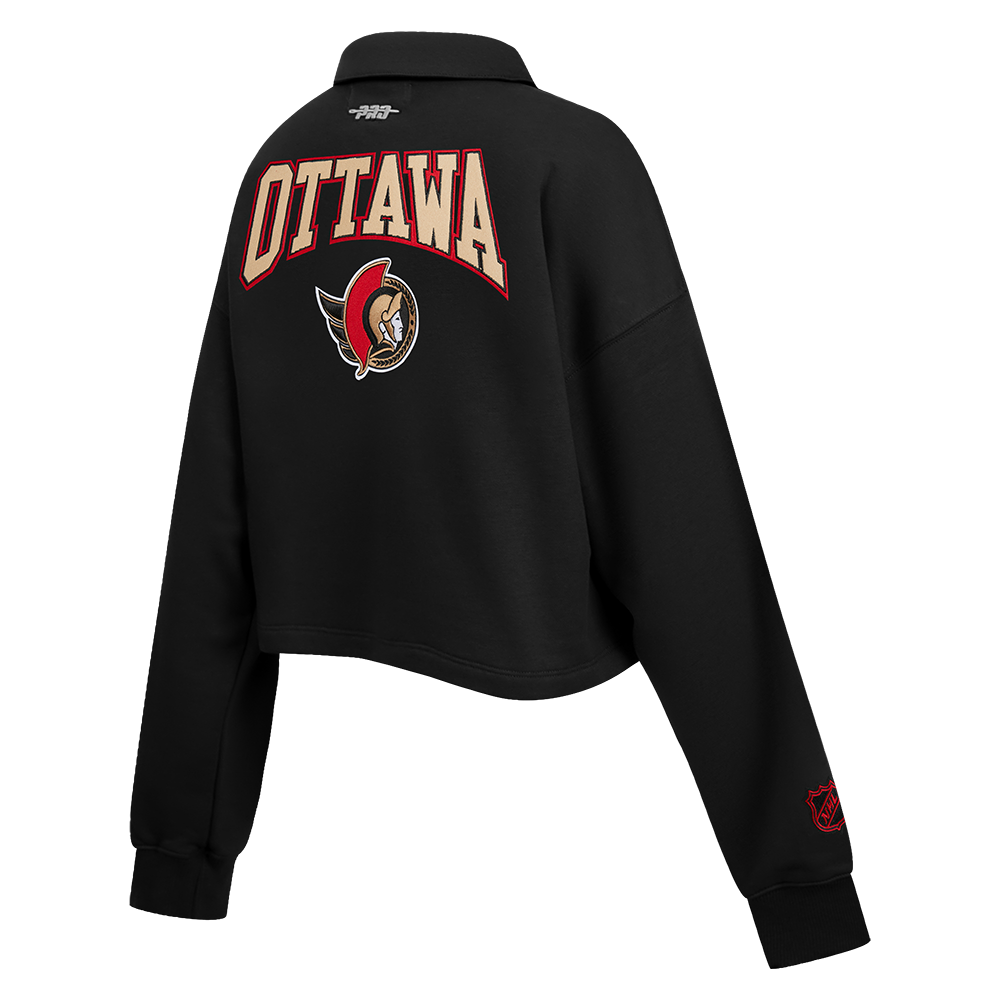 OTTAWA SENATORS WOMEN'S CLASSIC ICON CREST CROPPED BLACK POLO PO