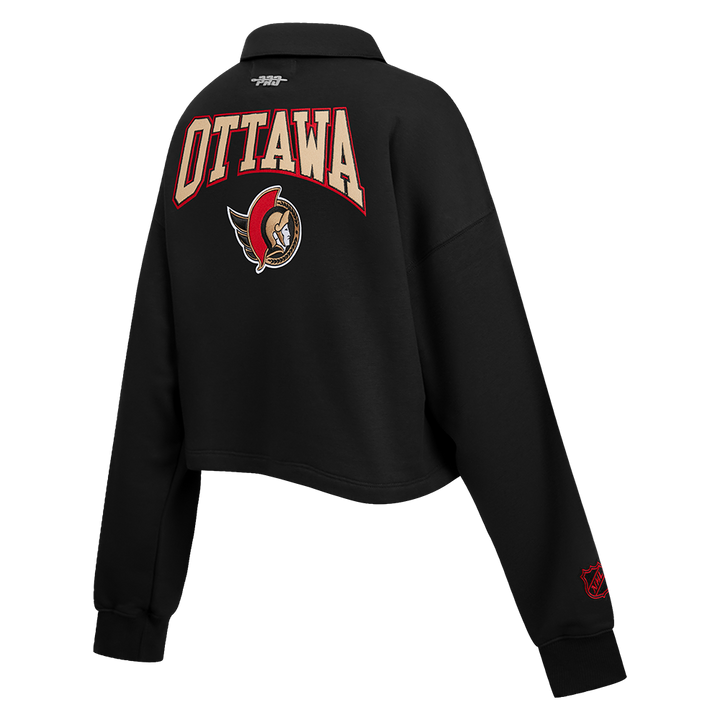 OTTAWA SENATORS WOMEN'S CLASSIC ICON CREST CROPPED BLACK POLO PO