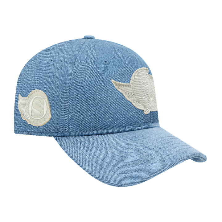 BLUE DENIM VARSITY DAD CAP