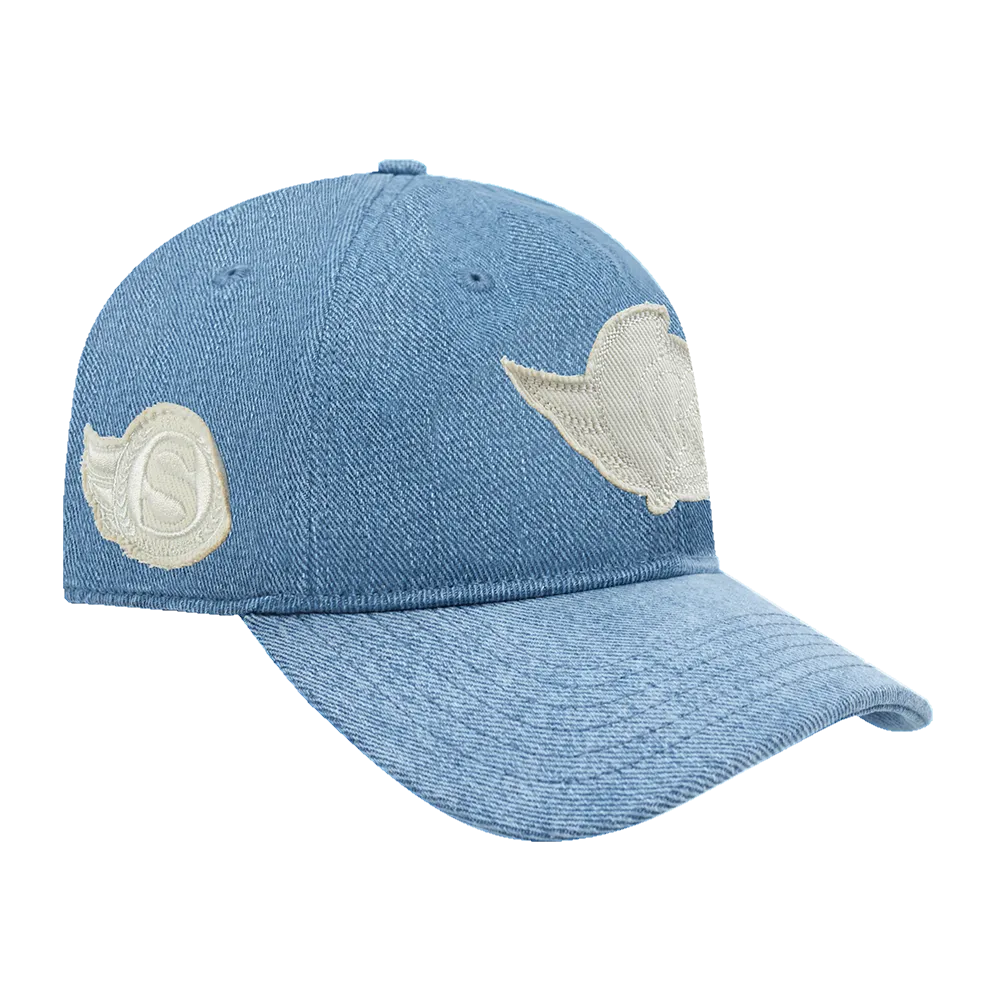 BLUE DENIM VARSITY DAD CAP