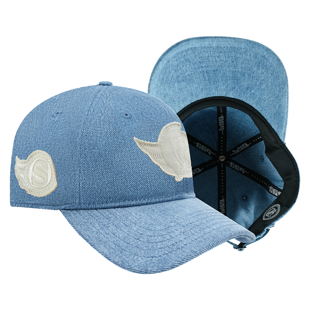 BLUE DENIM VARSITY DAD CAP