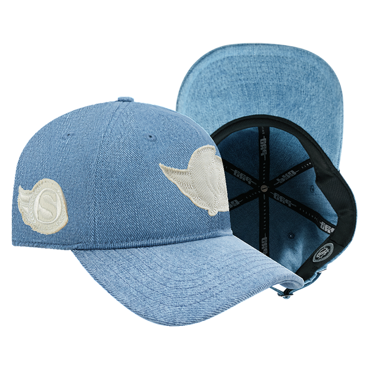 BLUE DENIM VARSITY DAD CAP