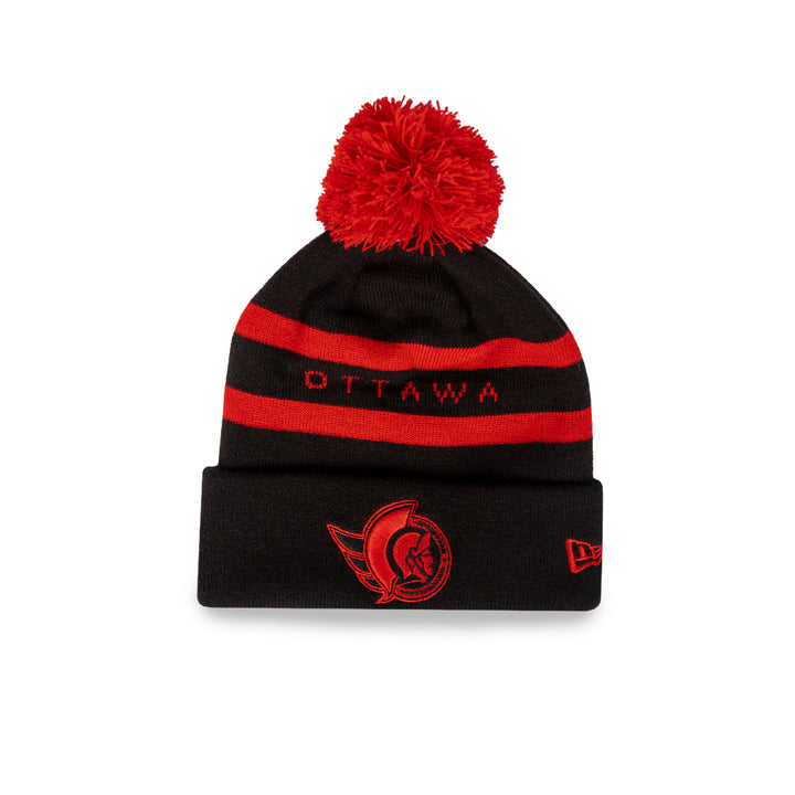 Black and Red 2T Text Pom Toque