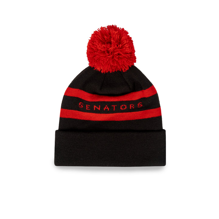 Black and Red 2T Text Pom Toque