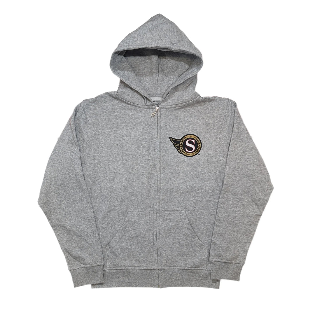 Gray full zip hoodie with a Ottawa Senators alternate logo on the chest