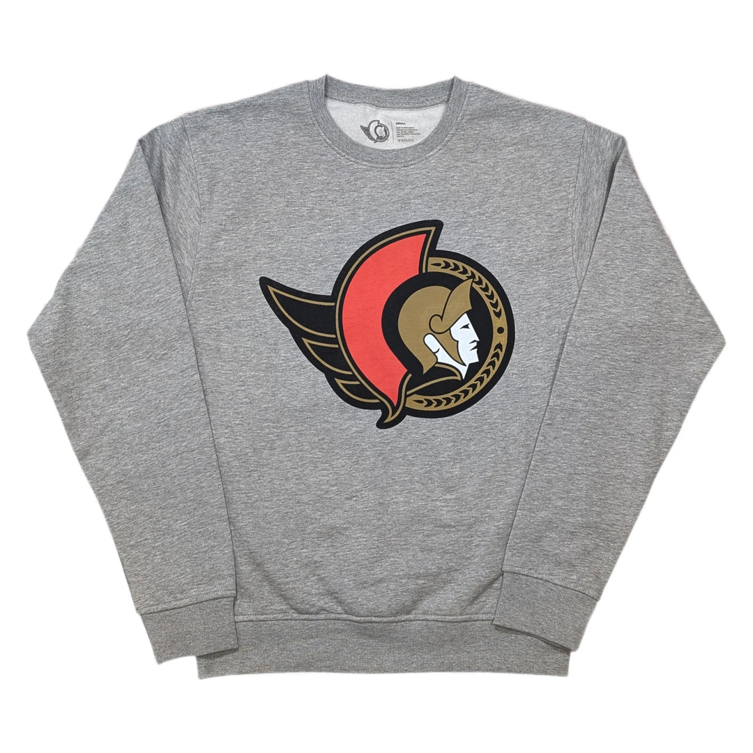 Gray crewneck sweater with a Ottawa Senators logo.