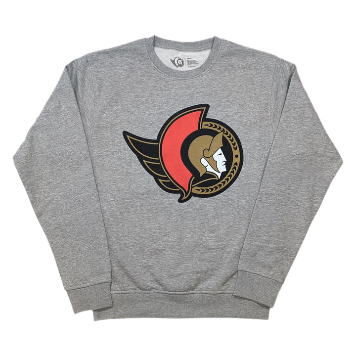 Gray crewneck sweater with a Ottawa Senators logo.