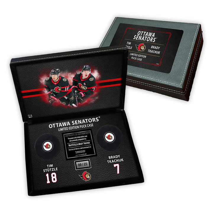 Tkachuk & Stutzle Deluxe Puck Case w/signatures